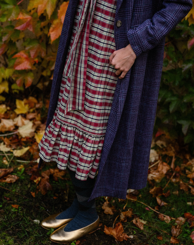 Vestido Comb Tartán Burdeos