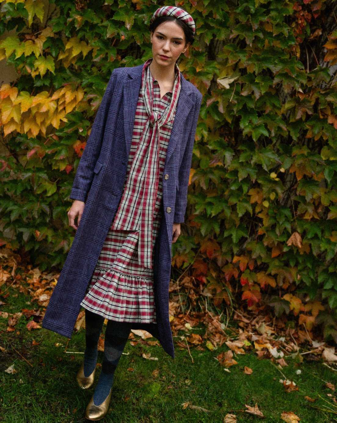 Vestido Comb Tartán Burdeos